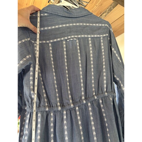 Women's Medium Blue Chambray Denim Long-Sleeve Shirt Dress Stripe Button - Picture 5 of 6